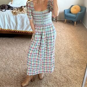Danson Madder Plaid Smocked Dress